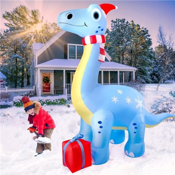 Christmas Inflatable Dinosaur, 9Ft Outdoor Christmas Decorations with Led Lights - Picture 6 of 6